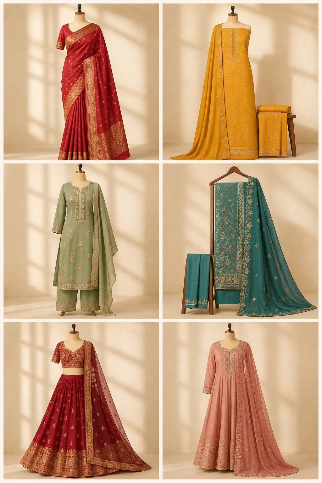 Six Indian boutique products in a catalog grid